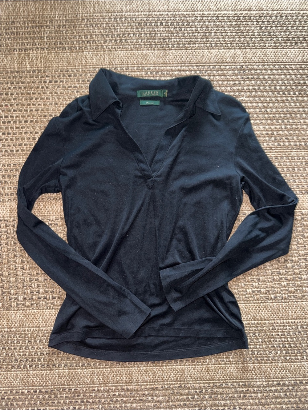 Lauren Ralph Lauren Black Long-Sleeve V-Neck Polo Shirt